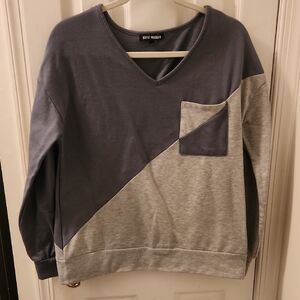 Steve Madden Two-Tone V-Neck Sweatshirt